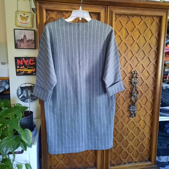 ZARA Gray Pinstripe Dolman Sleeve Pocket Cocoon Tunic Shift Dress - Size S - Picture 9 of 16